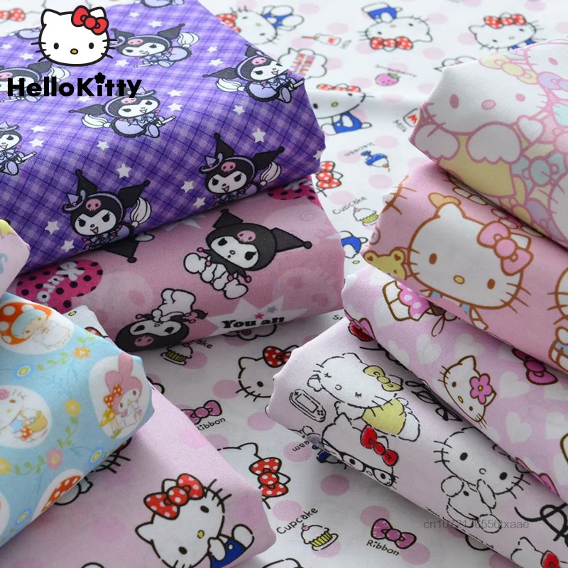 

Sanrio Bed Sheets Hello Kitty Fabric DIY Handmade Cotton Cloth Women Clothes Home Room Flat Sheet Household HandCraft Decoration