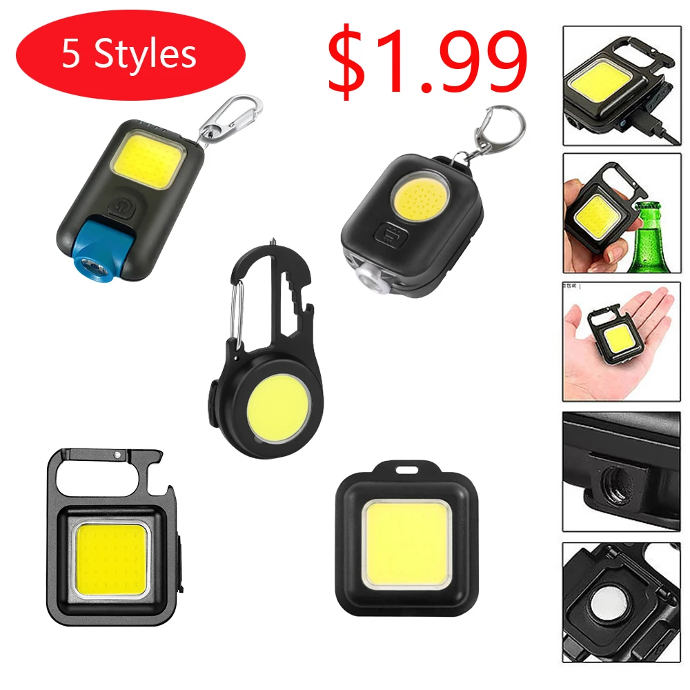 

Mini LED Keychain Light Mutifuction Portable USB Rechargeable Pocket Work Light with Corkscrew Outdoor Camping Fishing Climbing