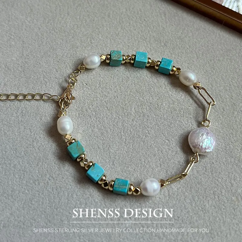 Браслет из натурального пресноводного жемчуга в стиле барокко 18 + 5 см