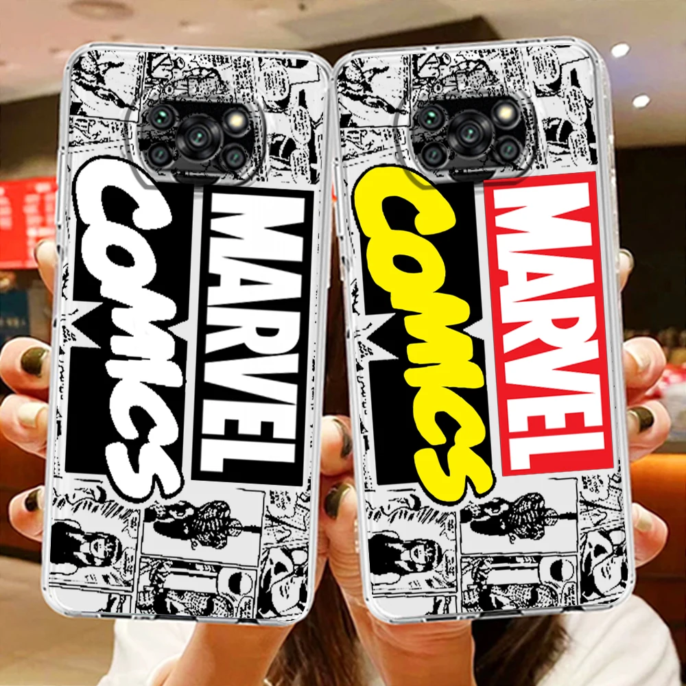 

Avengers Marvel Art Comics Phone Case For Xiaomi Mi Poco X5 X4 X3 NFC F4 F3 GT M5 M5s M4 M3 Pro C50 C40 5G Transparent Cover