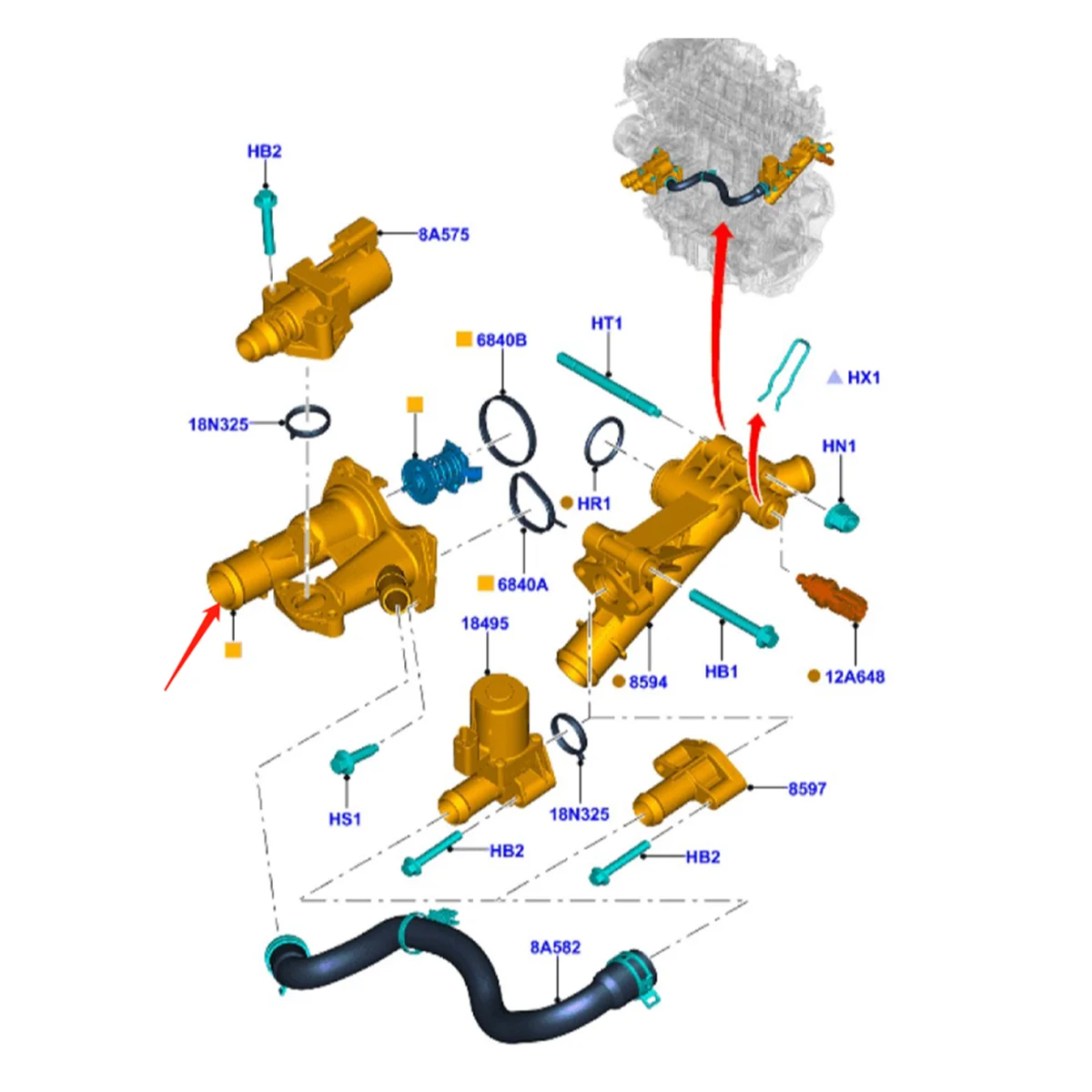 Корпус термостата охлаждающей жидкости для Ford 2014-2019 Escape Fiesta Transit 1601-524704