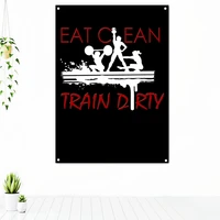 eat cean train drty fitness workout tapestry wall hanging painting exercise motivational poster wall art banner flag gym decor