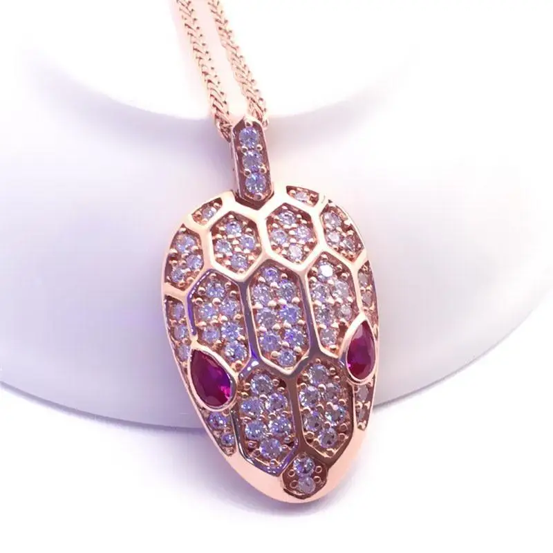 

Women's jewelry 585 purple gold inlaid ruby crystal pendant elegant and peculiar exaggerated 14K rose gold neckalce for woman