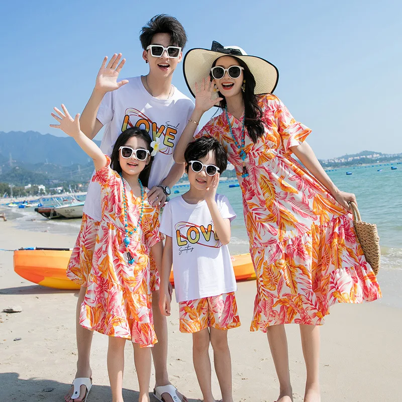 Семейная парная Одежда для пляжа одежда отпуска платье дочери и матери шорты