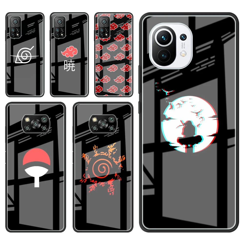 

Glass Case For Xiaomi Mi Poco X4 Pro X3 NFC F3 11 Lite 11T Phone Cover For Redmi Note 10 11 9 10S 9S 8 9A 9C Anime Naruto Logo