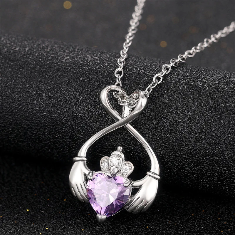 

New Personalized Design Pendant Necklace Women's Anniversary Accessories, Heart Shaped Purple Zirconia Unique Mother's Day Gift