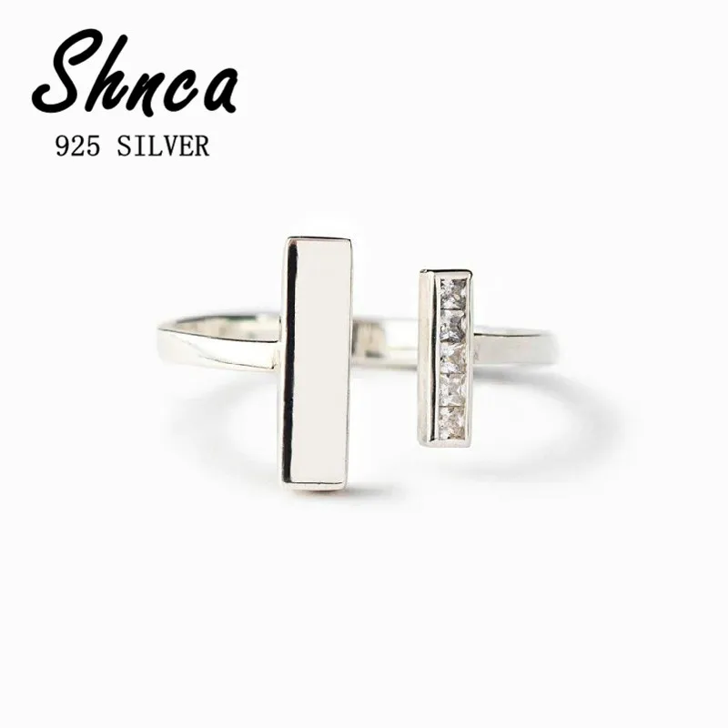 

Fashion 925 Sterling Silver Difference Stick Rhinestone Adjustable Rings For Women Girl Office Style Jewelry TYB159