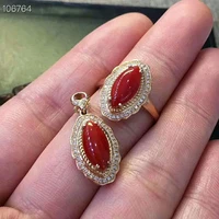 meibapj natural red coral jewelry set 925 pure silver ring pendant necklace 2 suits fine wedding jewelry for women