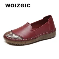 woizgic womens female mother genuine leather flats loafers shoes slip on spring autumn flower plus size 41 ethnic style
