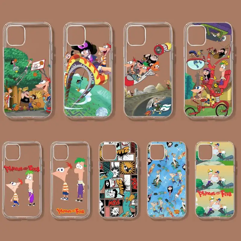 

Disney Phineas and Ferb Phone Case For iPhone 11 12 Mini 13 14 Pro XS Max X 8 7 6s Plus 5 SE XR Transparent Shell