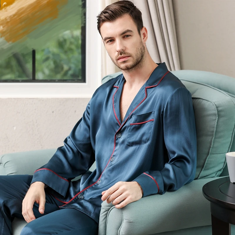 Mens Designer Pajamas for Men Nightwear Long Sleeve Sleep Tops Trousers %100 Silk Pajamas Men Sleepwear Set