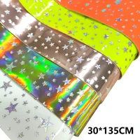 laser holographic foiled silver stars pattern embossed faux leather sheet rolls iridescent fabric for making bag cover material