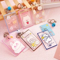 ins transparent card holder for student cute keychain printed photocard bus card cover access card protection sleeves