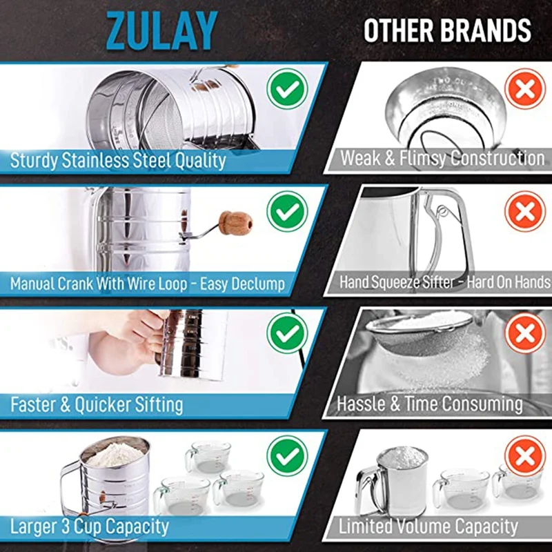 Сито для муки из нержавеющей стали 3 чашки