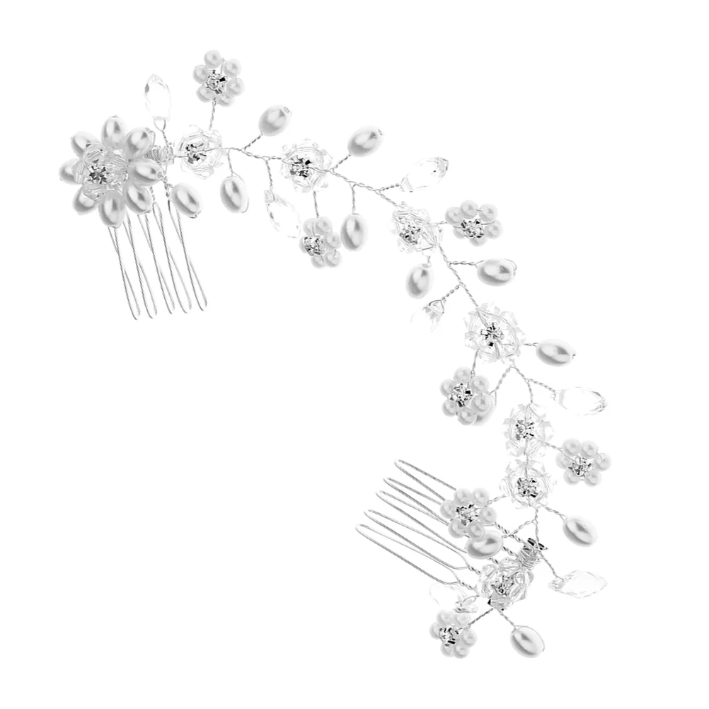 

Hair Comb Bridal Wedding Pearl Women Crystal Piece Flower Side Headress Silver Combs Alloy Insert Bride Headpieces Rhinestone