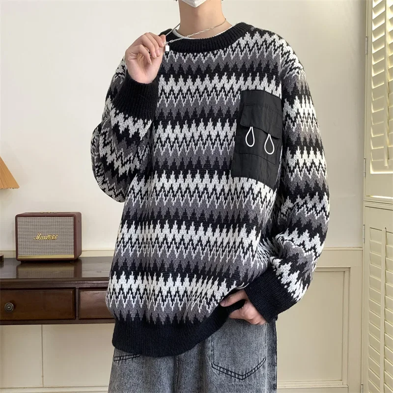 Осень-зима свободный крой повседневный свитер в винтажном стиле мужской