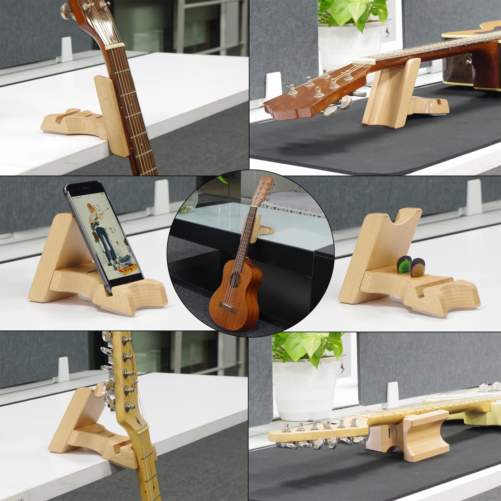 

Wooden Guitar Neck Rest Stand 4-in-1 Multifunction Guitar Sidekick Acoustic/ Classical/ Electric Guitar/ Bass/ Ukulele Holder