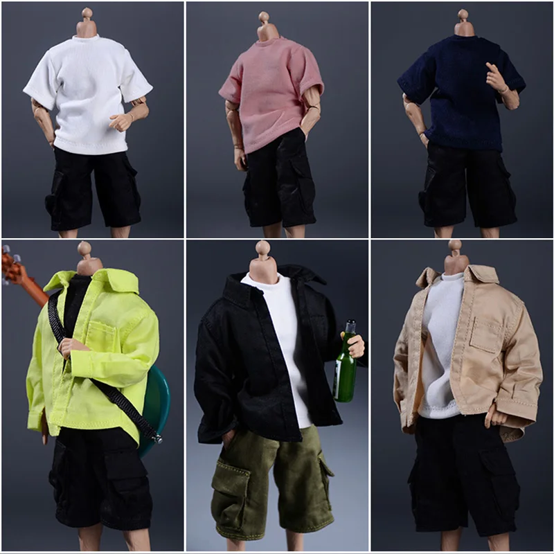 

1/12 Male Casual Loose Outwear Shirt Big Size T-shirt Cargo Shorts Clothes Model Fit 6'' Action Figure Body Toys