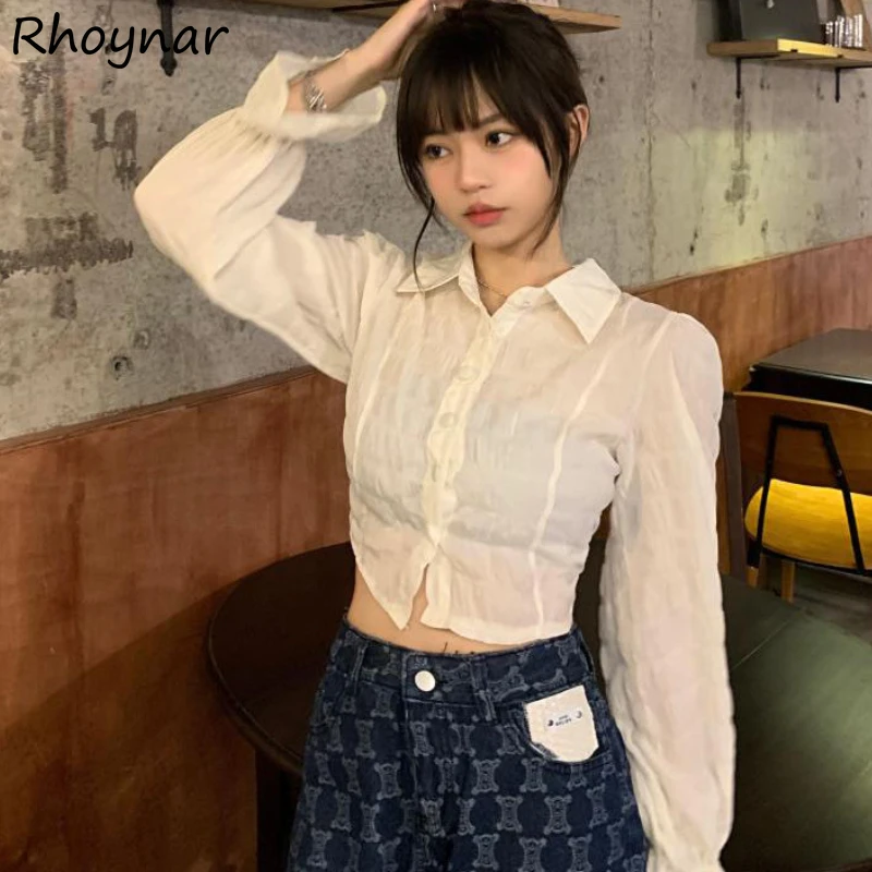 

Shirts Women Youth Ins French Style Backless Simple Classy Tender Fashion Students Design Flare Sleeve Autumn All-match Casual