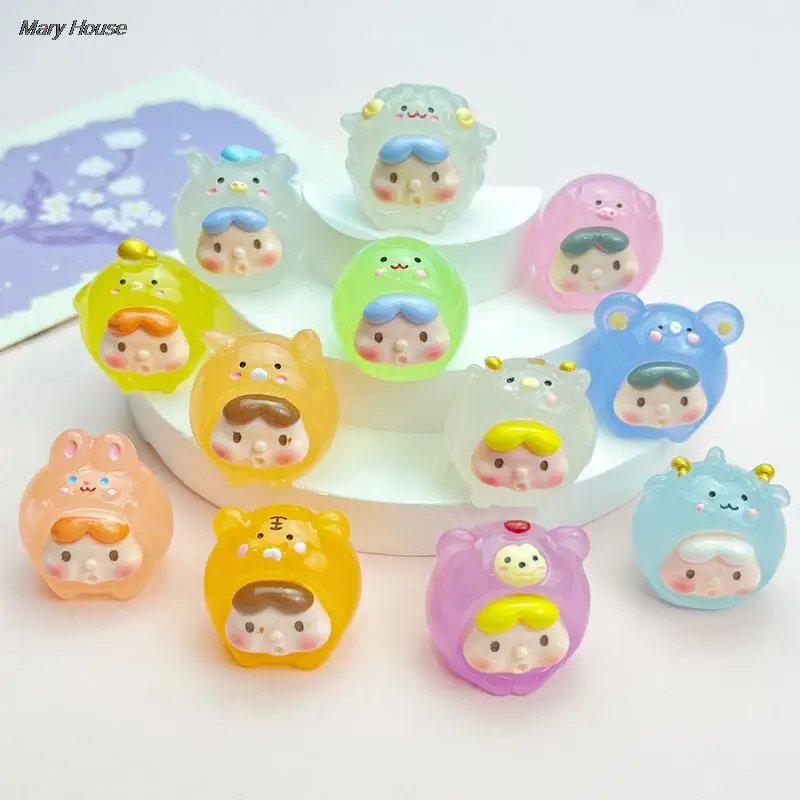 

2cm Colorful Kawaii Mini Resin Luminous Cartoon Chinese Zodiac Signs Miniatures Figurines DIY Garden Dollhouse Accessories