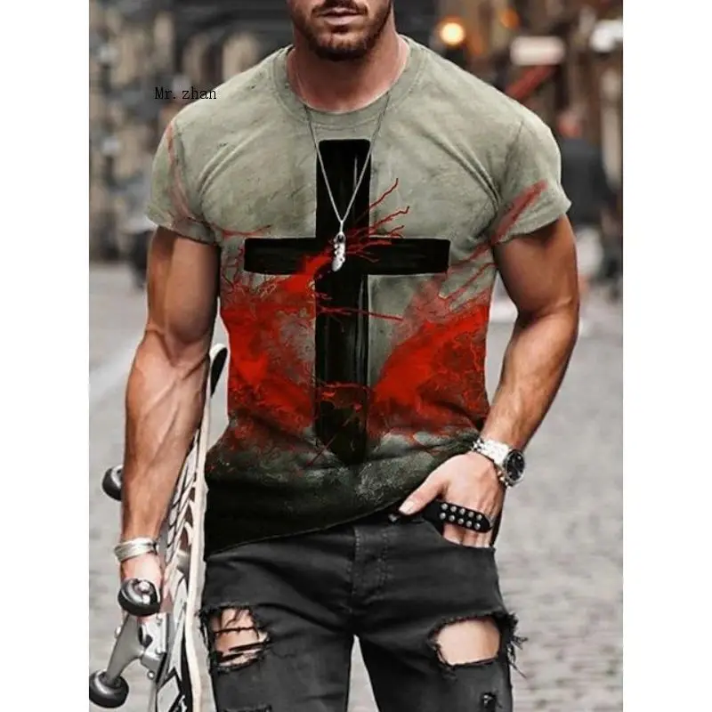 

Summer 2022 Men's T-Shirt Classic Cross 3D Printed Short Sleeve Loose Breathable Oversized T-Shirt Men's Portugal Harajuku Style