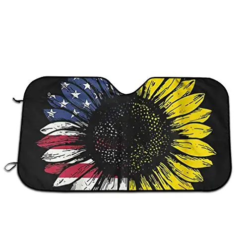

MSACRH Car Windshield Sun Shade Sunflower American Flag Nonslip Blocks UV Rays Sun Visor Protector Keep Your Vehicle Cool 51'' X