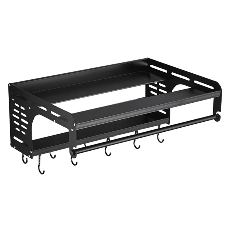 

Double Layer Organizer Shelf With Hook Aluminum Seasoning Spices Bottle Storage Microwave Oven Hanging Rack For Kitchen