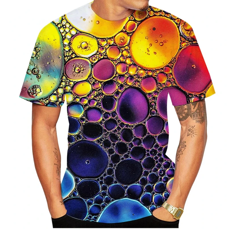 

Summer New Rainbow Bubble 3D T-shirt Men's Casual Short Sleeve Japanese Punk Gothic T-shirt Street Fashion Sports Top