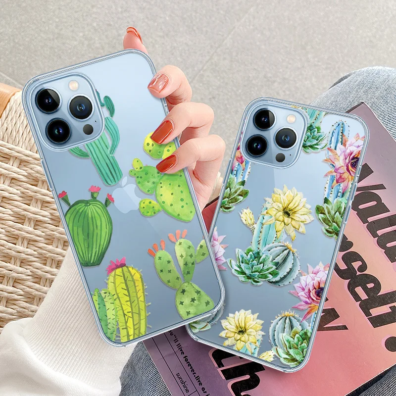 

Cactus Succulent Transparent Protective Case for IPhone 14 13 12 11 Pro Max Mini XS XR X 7 8 Plus Soft TPU Cover Fundas Coque