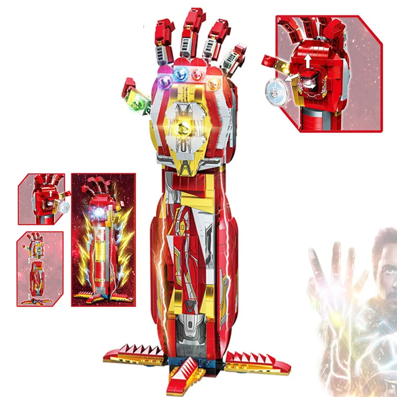 

New Marvels Avengers Endgame Iron Man Infinity Glove Weapon Toy Thanos Thor Gauntlet Mjolnir Building Block Brick Kid Gift