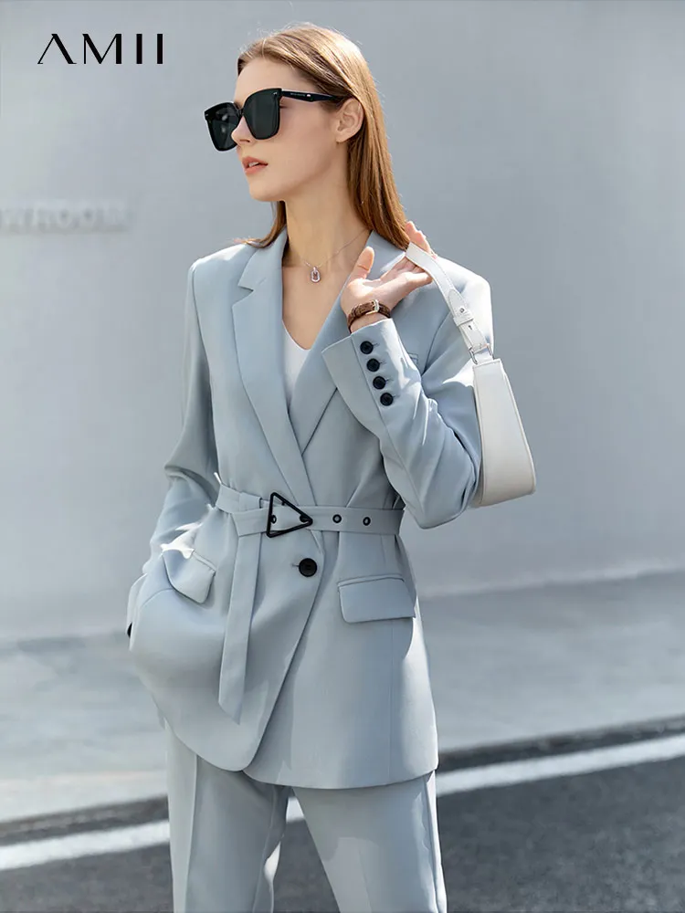 Amii-Blazer minimalista para mujer, Chaqueta de traje informal de cintura alta, pantalones sueltos de oficina, de negocios, 12240079