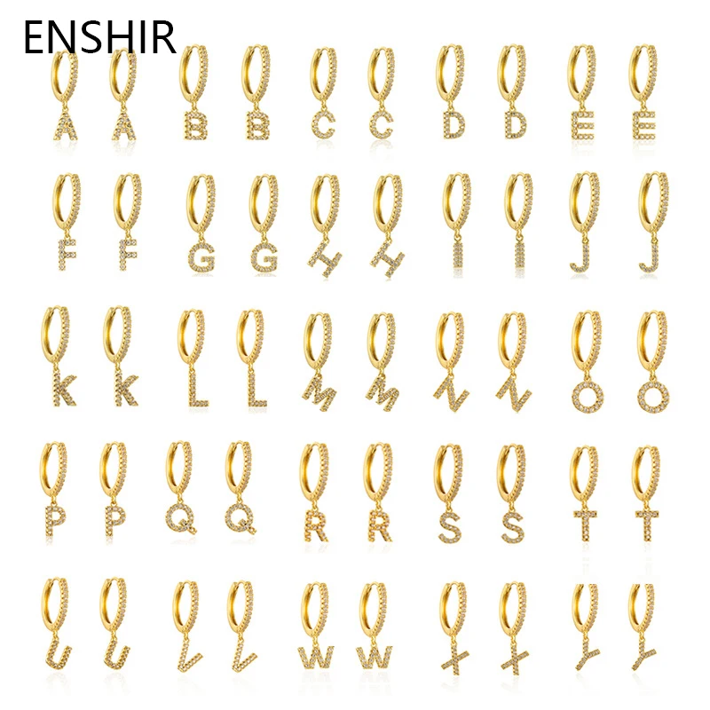 

ENSHIR 1 Pair 26 Initial Letters Zircon Hoop Earrings for Women Men Hanging Earrings Pendientes Jewelry