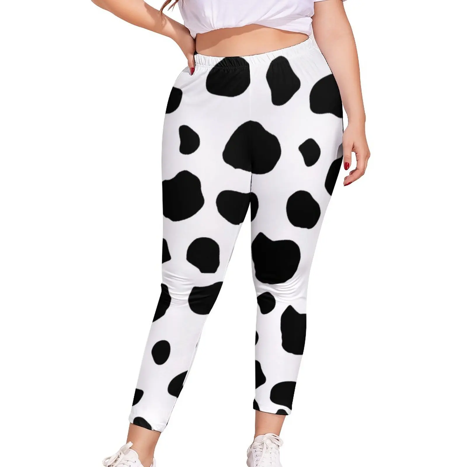 

Cow Print Spots Leggings Black And White Animal Cheap Legging Athletic Teens Protective Dance Pants