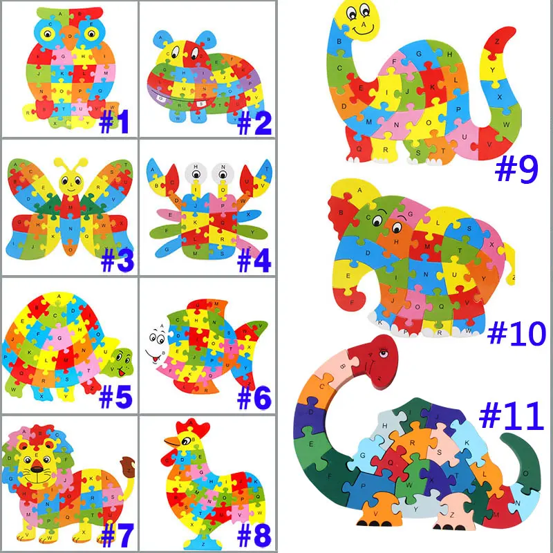 

New Various Patterns Wooden Animal Alphabet Early Learning Puzzle Jigsaw for Kids Baby Educational Learing Intelligent Toys Gift