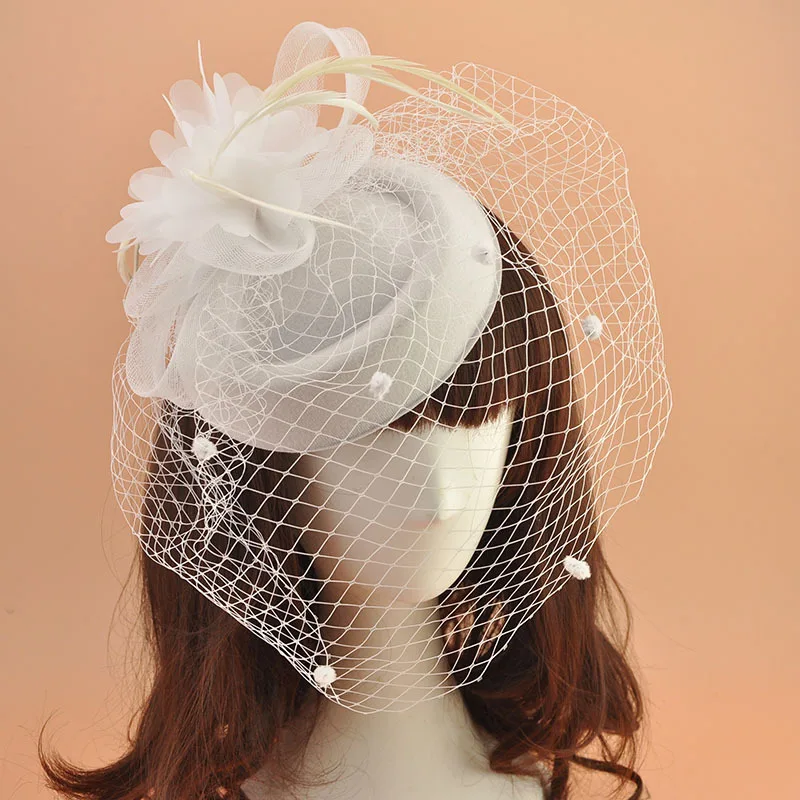 

Female Bowler Headdress Three-Dimensional Flowers Feather Hair Clip Bridal Dress Hair Accessories Korea Japan