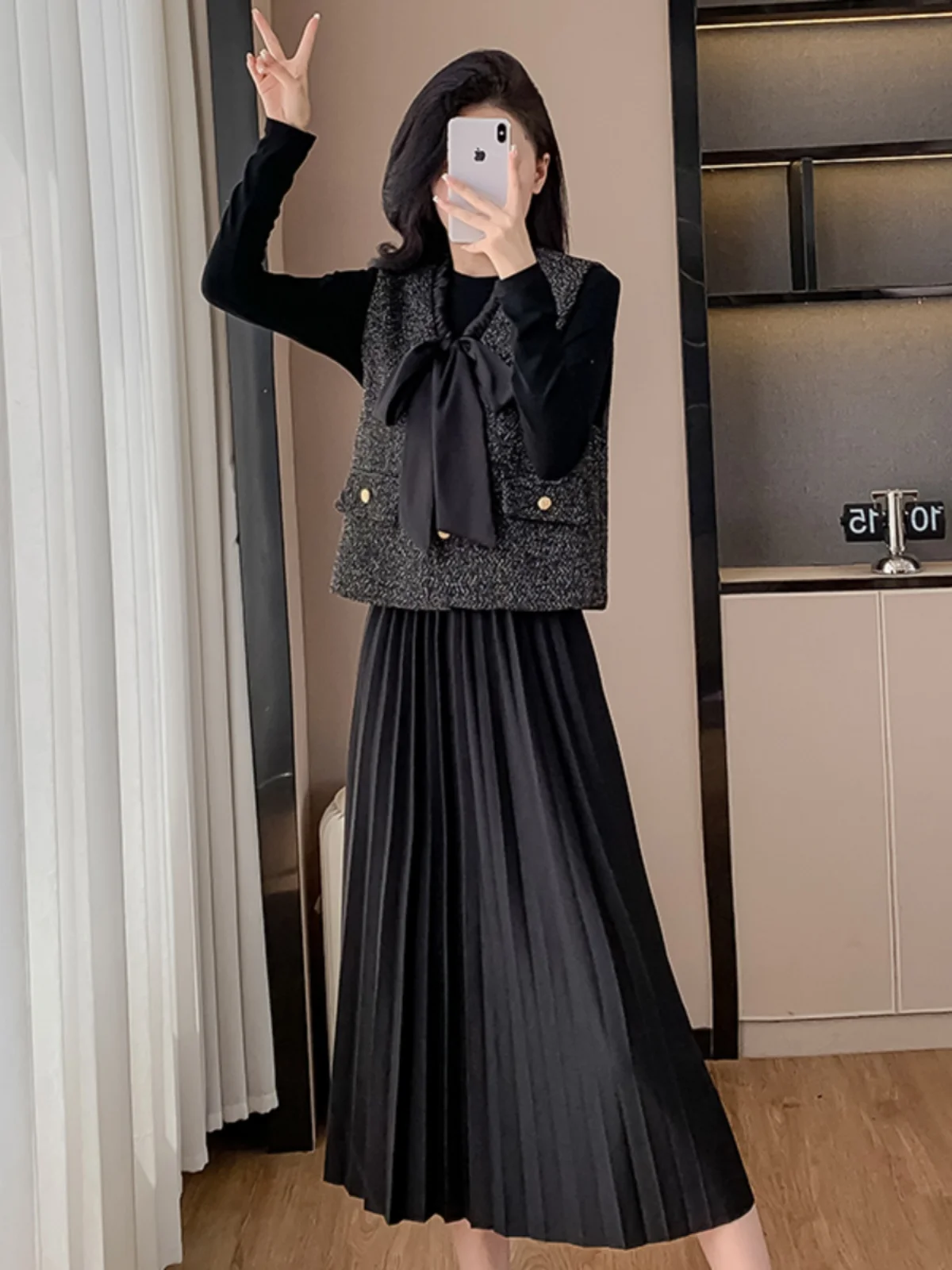 2024 ранняя осень новый женский изящный жилет перекрывающаяся одежда платье с