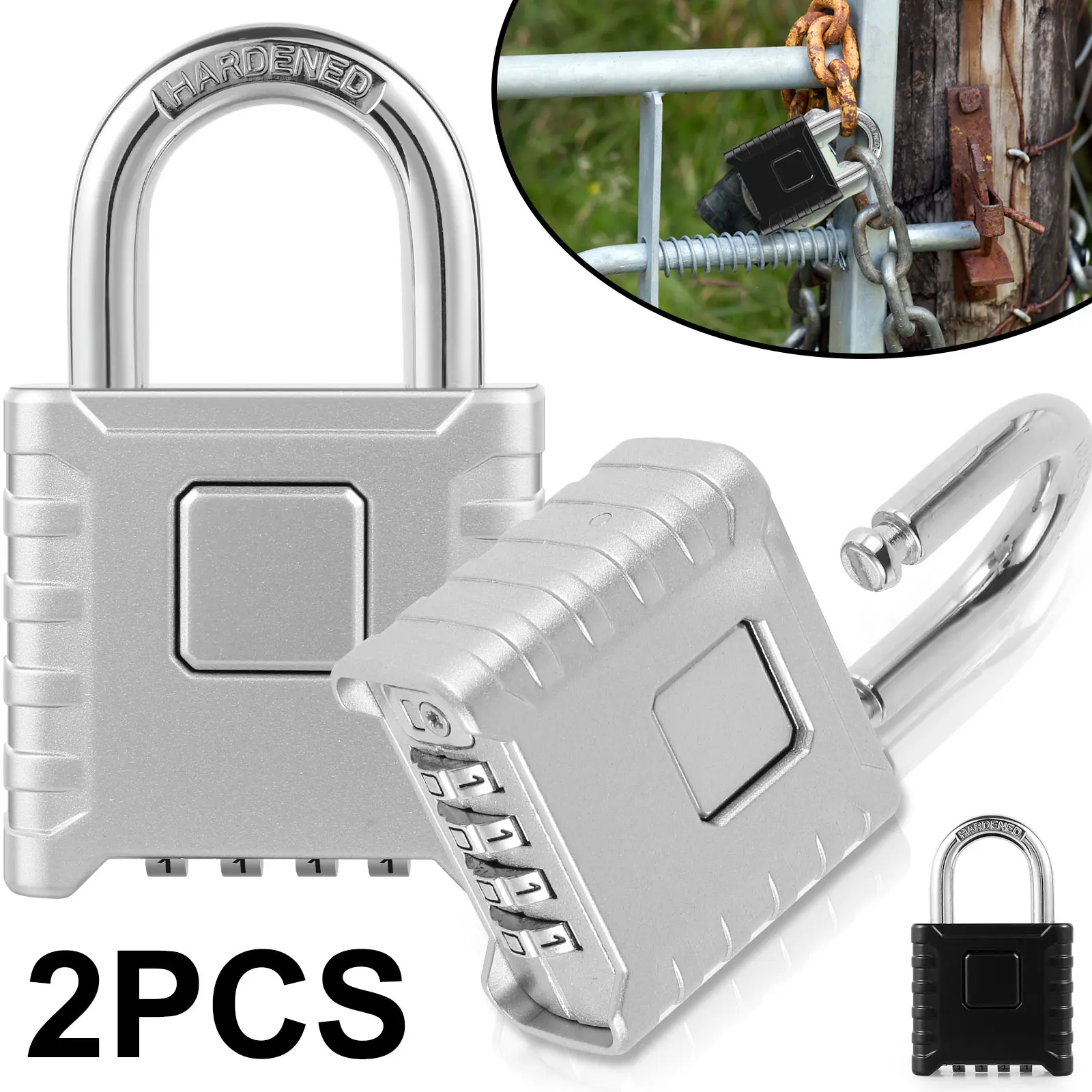 

2Pcs Combination Lock 53mm 4 Digit Heavy Duty Outdoor Padlock Waterproof Gym Locker Lock Resettable Home Safe Padlock 304