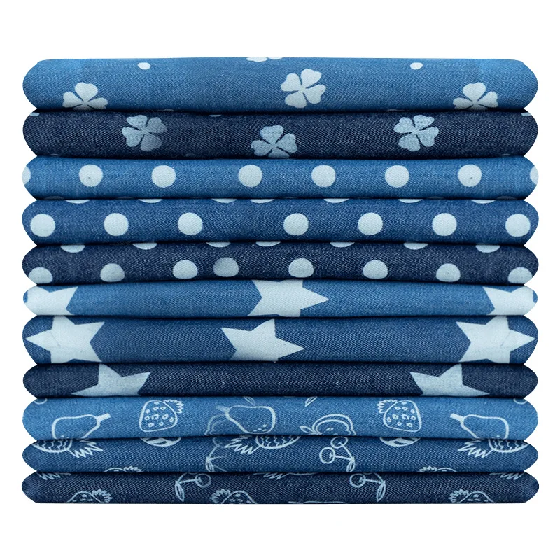 Хлопчатобумажная джинсовая ткань с принтом, дышащая тонкая хлопчатобумажная джинсовая ткань для джинсовых платьев-футболок, швейная ткань, размер 148x50 см
