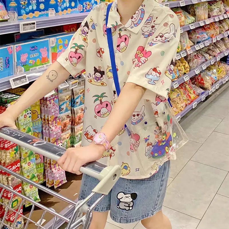 

Sanrio Cinnamoroll Mymelody Kawaii Japanese Girl Cute Cartoon Childlike Shirt Student Loose All-Match Short-Sleeved Top