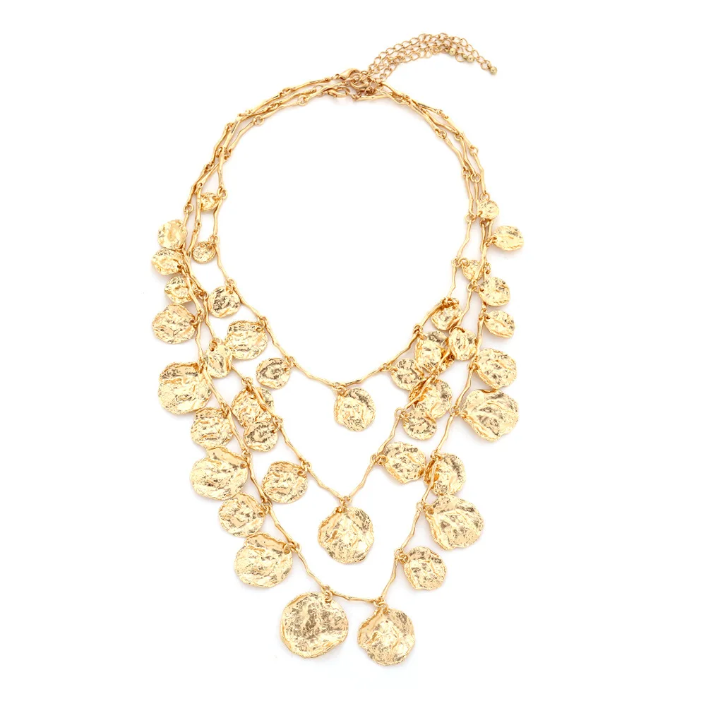 Винтажное многослойное золотое нерегулярное металлическое ожерелье с дисками ZA