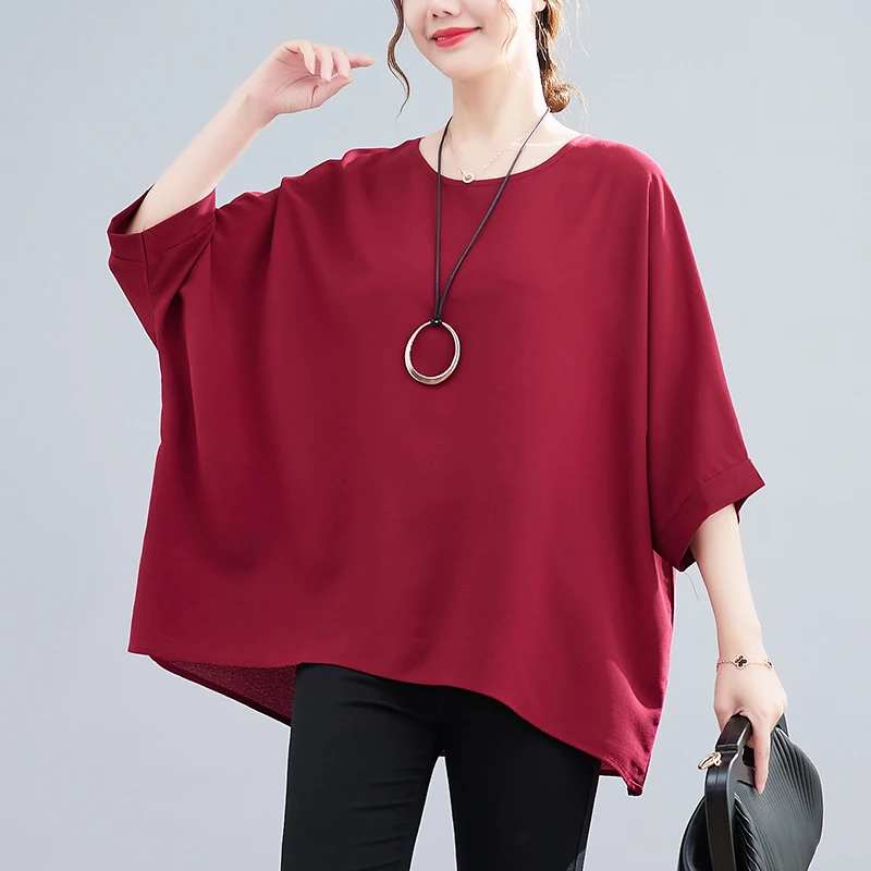 

Женская футболка с коротким рукавом SuperAen, повседневная Однотонная футболка свободного кроя с рукавом «летучая мышь» на лето