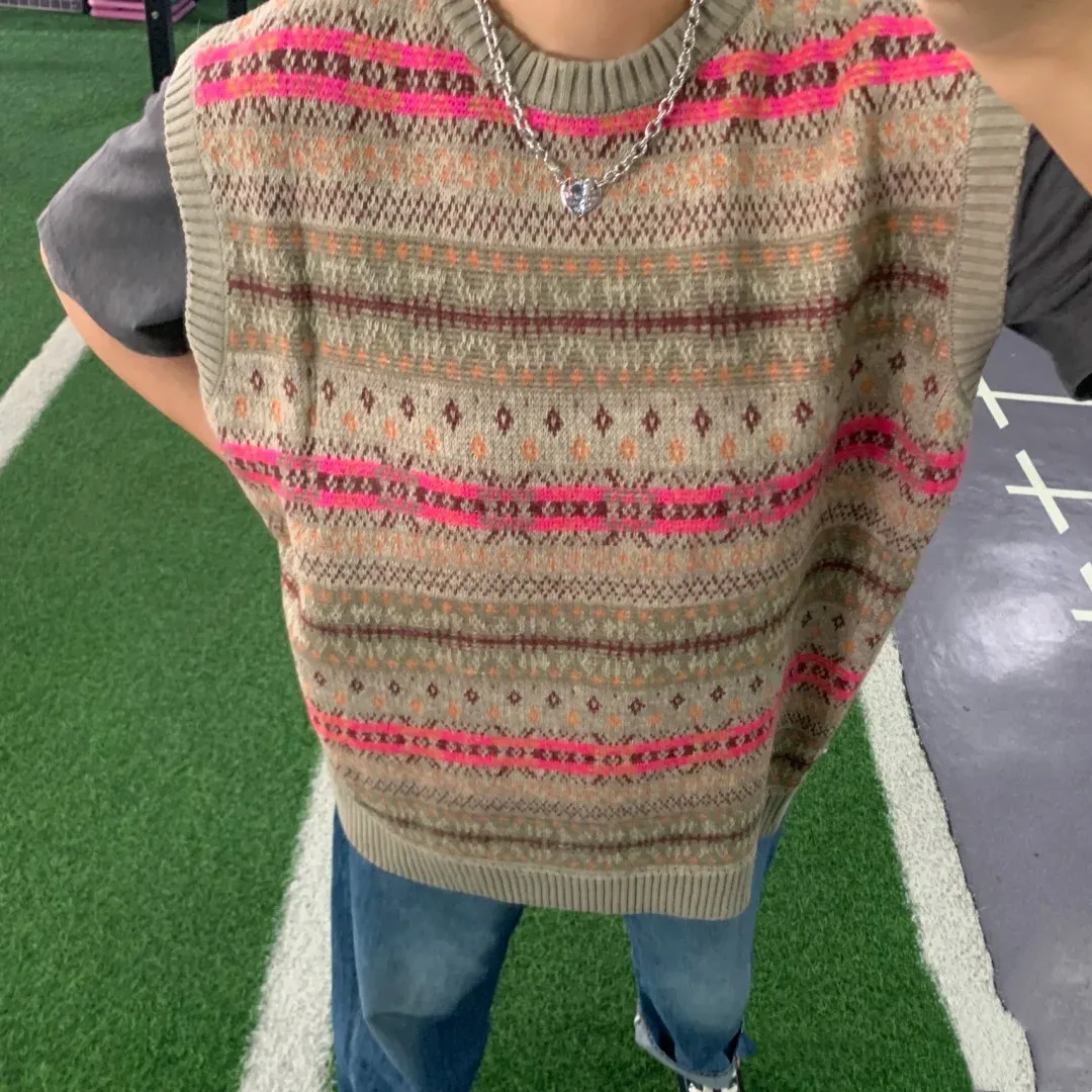 Винтажный Трикотажный жилет Kapital в этническую полоску для мужчин свитер с