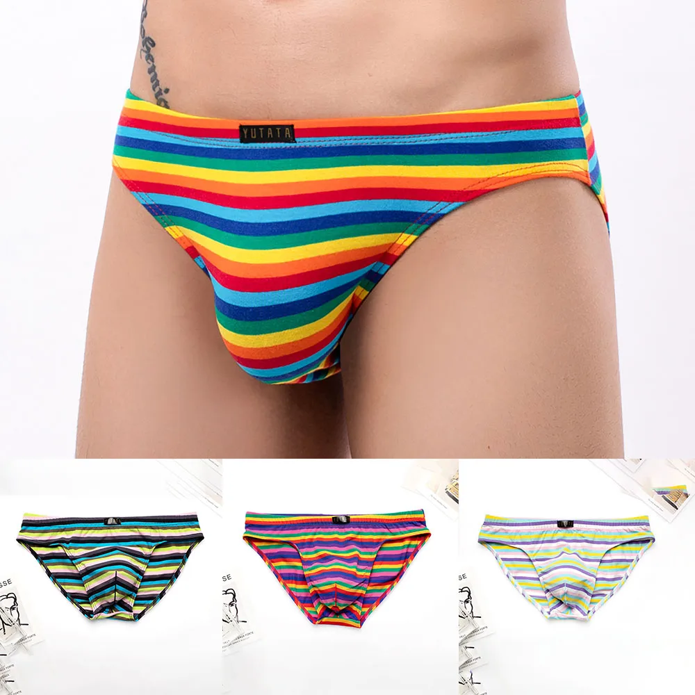 

Fashion Men's Sexy Striped Bulge Pouch Underwear Male Lingerie Breathable Bikini Thong Swimming Trunks Briefs Panties