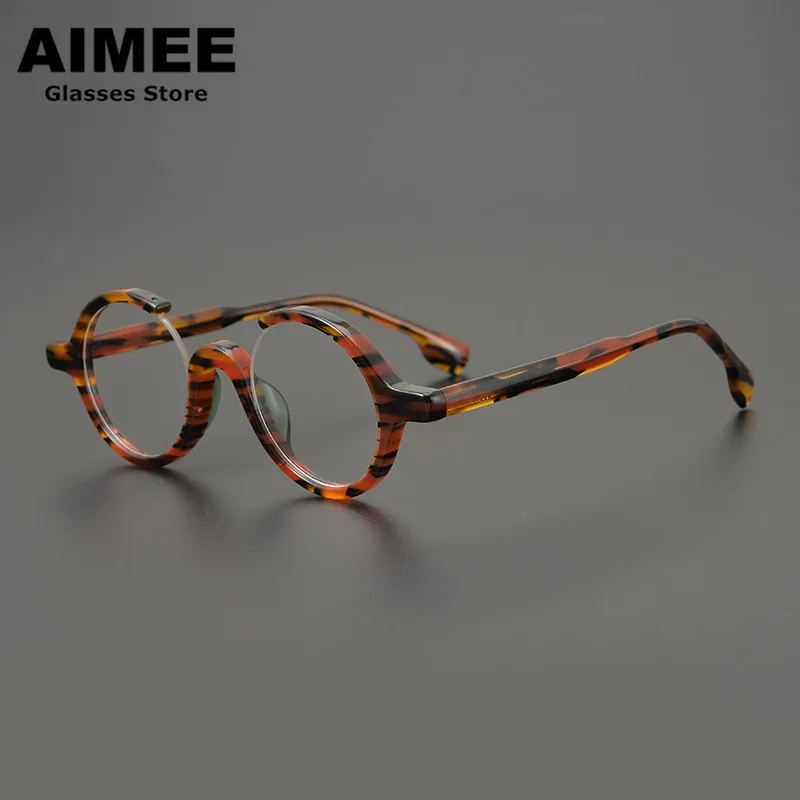 Handmade Fashion Trend Designer Personality Glasses Frame Men's Vintage Round Acetate Optical Eyeglasses Women Myopia Eyewear