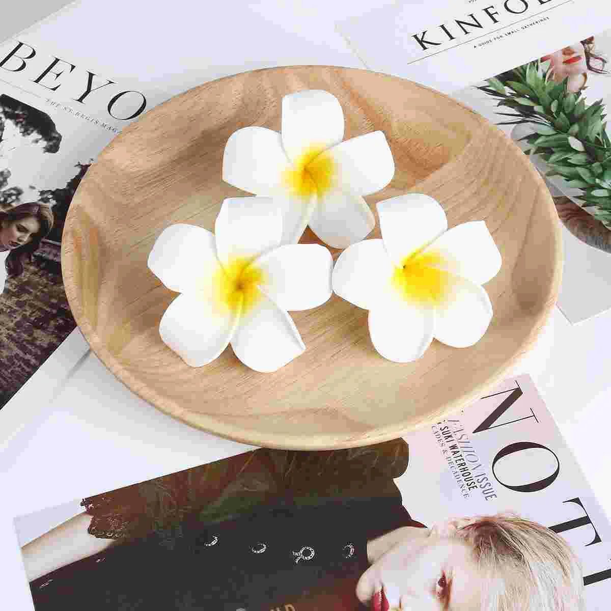 

7cm Hawaii Flower Hair Clip Hairpin Simulation Egg Flower Headdress For Beach Luau Party (White With Yellow)