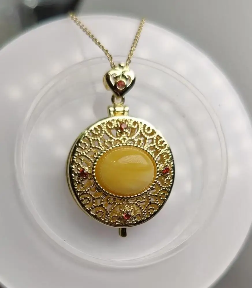

925 Sterling Silver Amber Round Pendant Necklace Women Fashion Charm Jewellery 100% Natural Baltic Ambers Necklaces Lucky Amulet