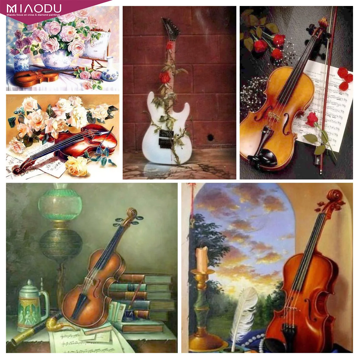 

5D Diamond Painting Musical Instrument Violin Home Decor Gifts Full Round Cross Stitch Kits Embroidery Handmade Art Mosaic