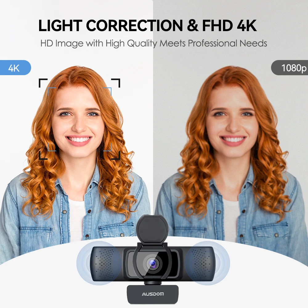 Веб-камера AUSDOM AF640 UHD 4K с автофокусом и крышкой для конфиденциальности