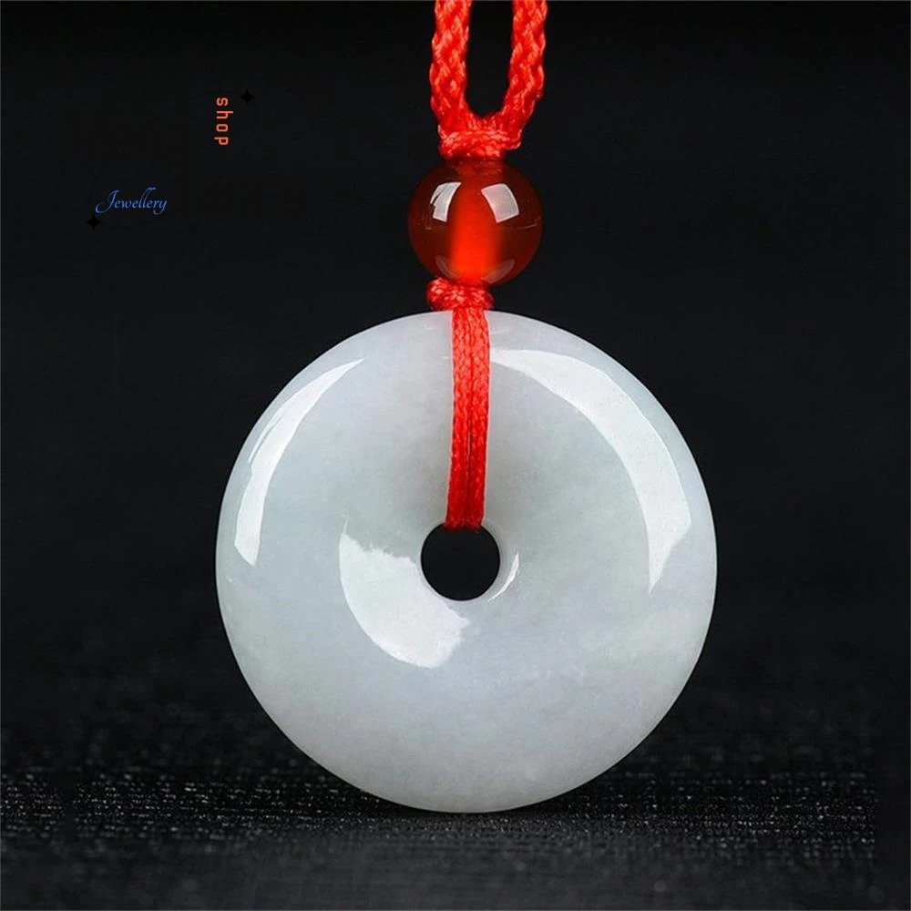 

Natural Myanmar A-goods Jadeite Ice Ping An Buckle Pendant Simple Fashion Couple Paired Fine Jewelry Best Selling Holiday Gift