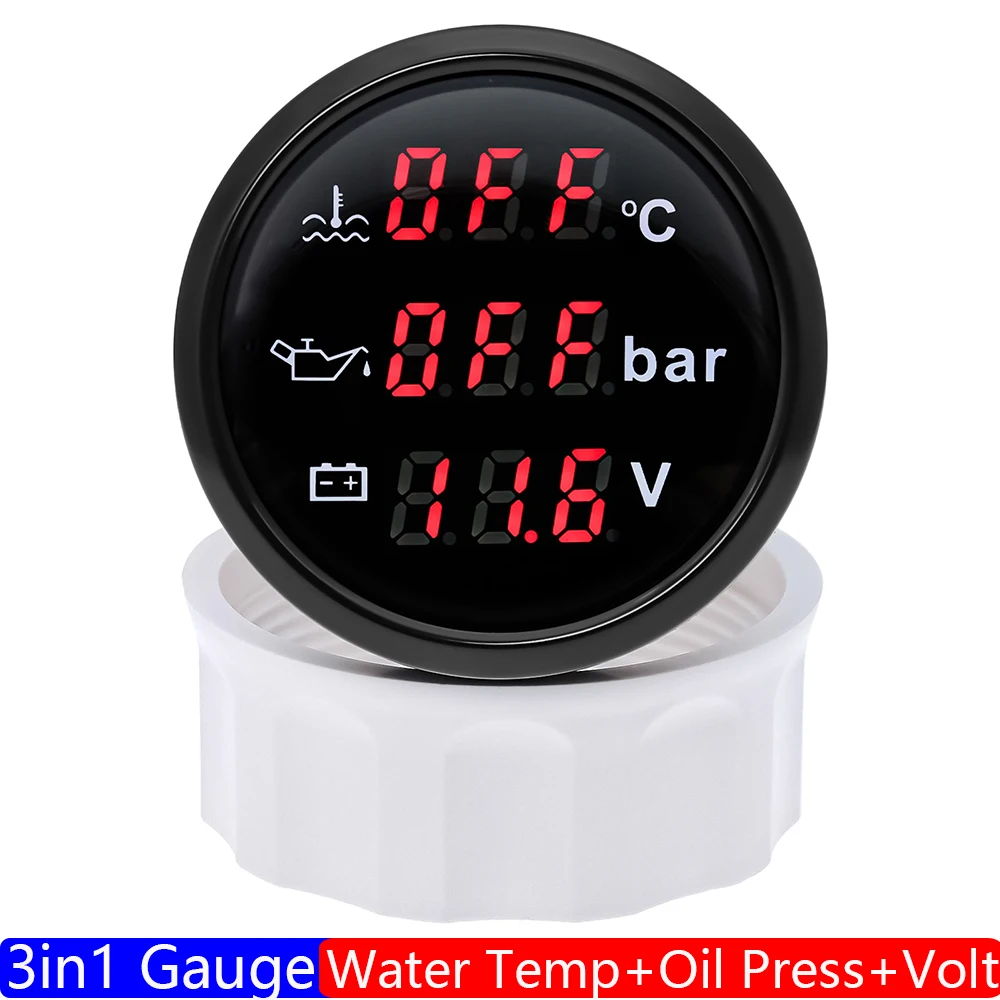 

Цифровой Датчик 3-в-1, 52 Мм, С Сигнализацией, 0~120 ℃ Датчик Температуры Воды, Датчик Давления Масла, Вольтметр